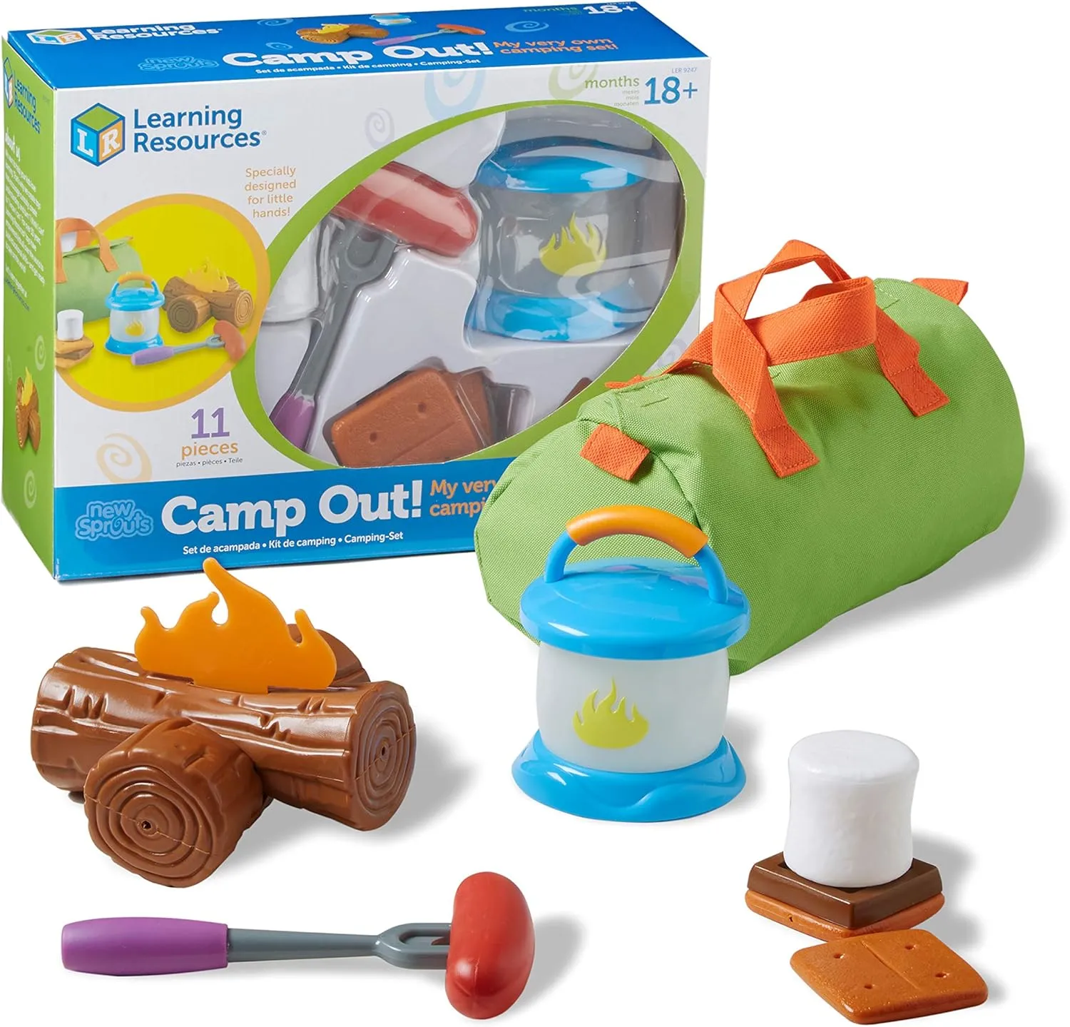 Learning Resources New Sprouts Camp Out! My Very Own Camping Set - 11 Pieces, Ages 18  months Toddler Camping Toys, Outdoor Toys, Camp Out Play Set for Kids, Camping for Preschoolers