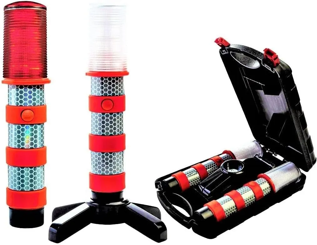 LED Emergency Roadside Flares Safety Strobe Light, Super Bright Battery Roadside Beacon Alert Flare Light Can Be Seen A Mile Away, Comes With A Convenient Carrying Kit, 2 Pack