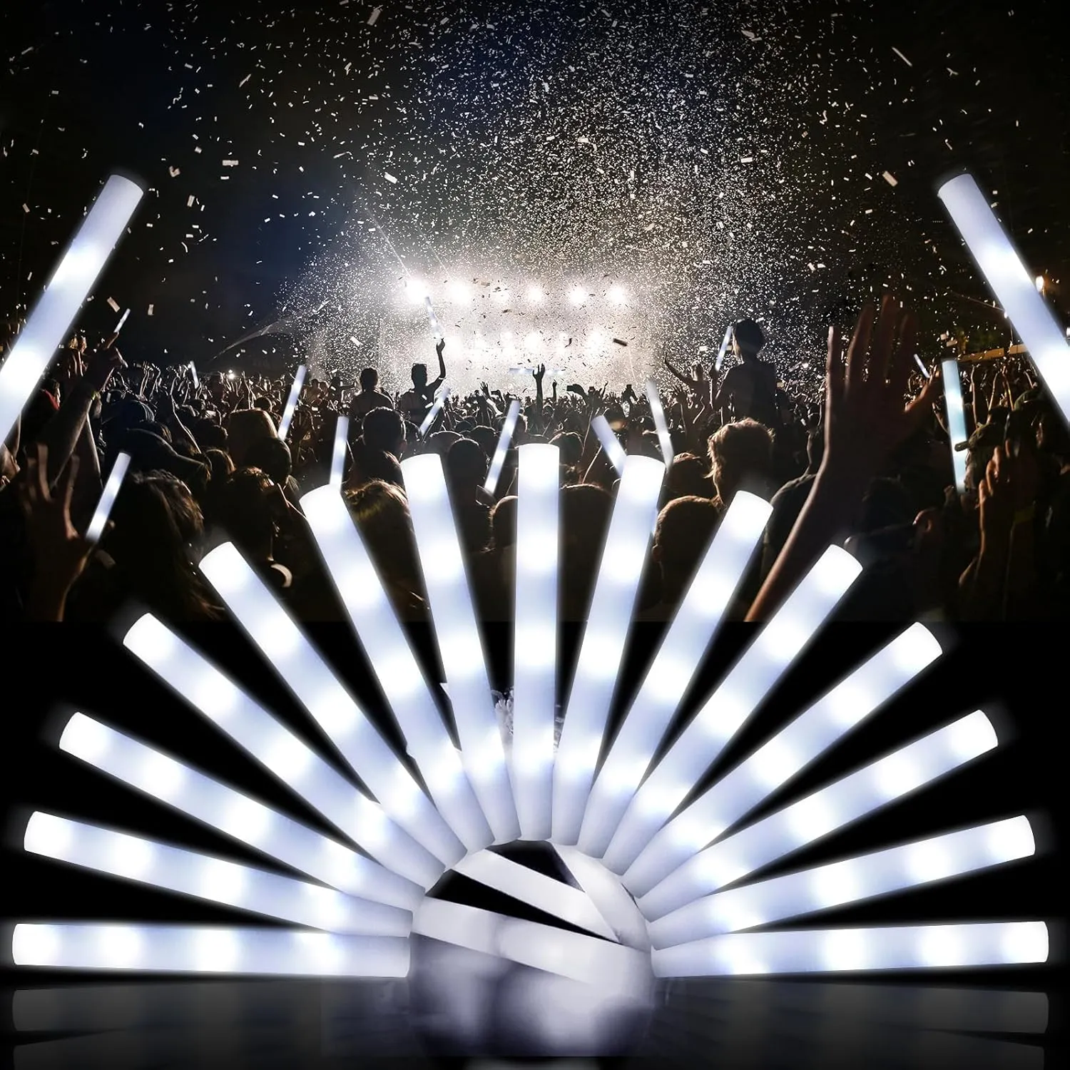 LED Foam Glow Sticks, Bulk Glow Sticks, LED Light Sticks, Flashing Light-Up Sticks for Concerts, Weddings, Raves, Carnivals, Halloween, Birthdays (White-30pcs)