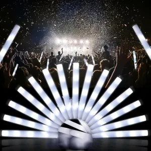LED Foam Glow Sticks, Bulk Glow Sticks, LED Light Sticks, Flashing Light-Up Sticks for Concerts, Weddings, Raves, Carnivals, Halloween, Birthdays (White-30pcs)