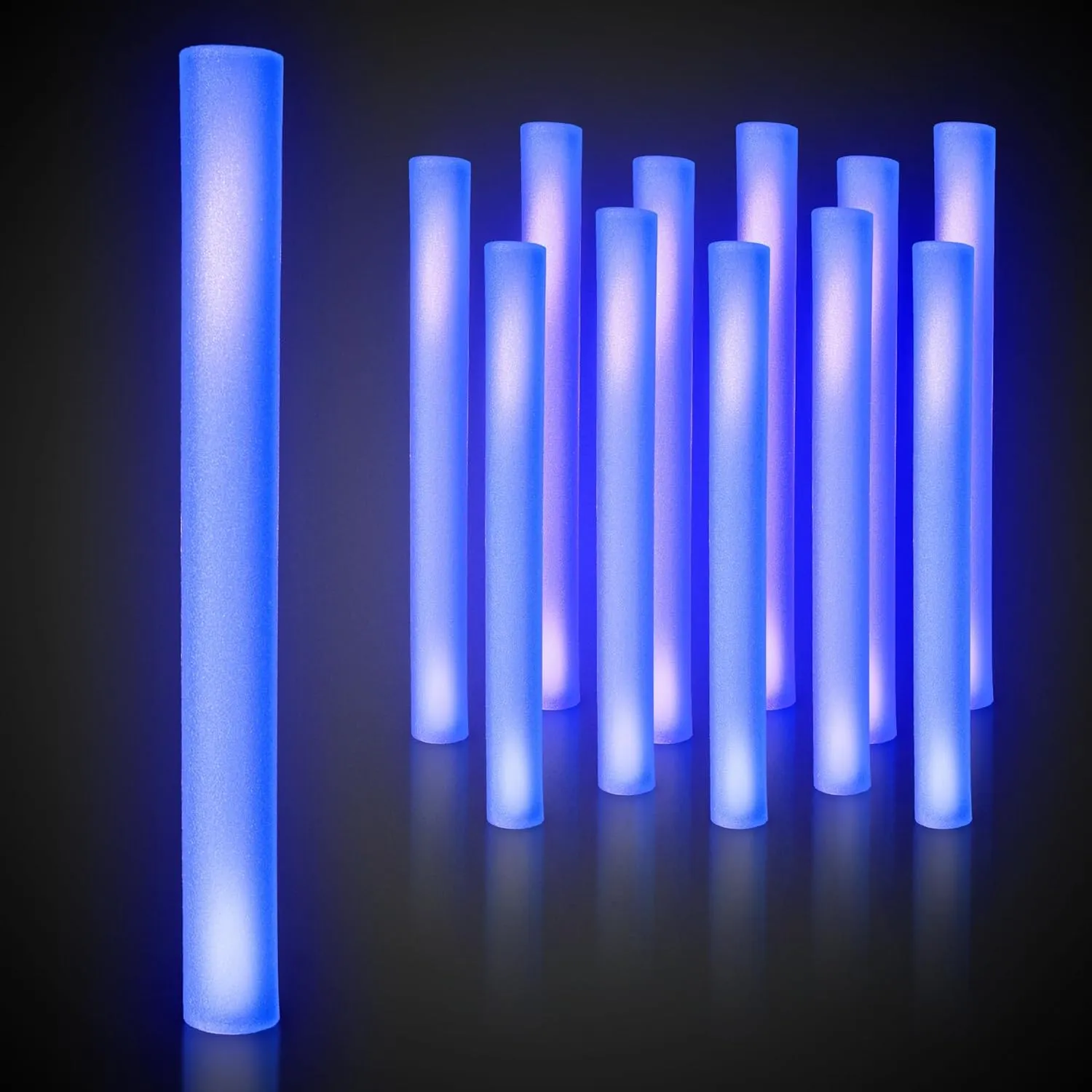 LED Foam Sticks - 12 Pack, 16-Inch, 3 Light-Up Modes For Mardi Gras & St Patricks Day (Blue)