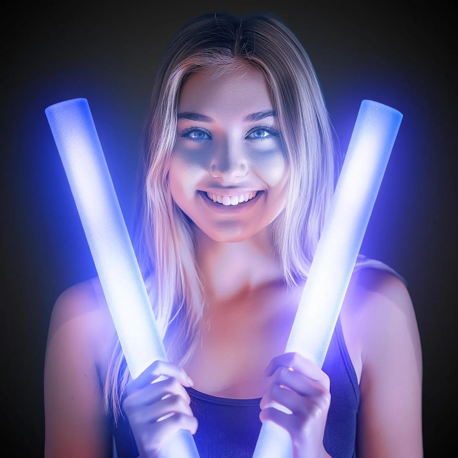LED Foam Sticks - 12 Pack, 16-Inch, 3 Light-Up Modes For Mardi Gras & St Patricks Day (Blue)