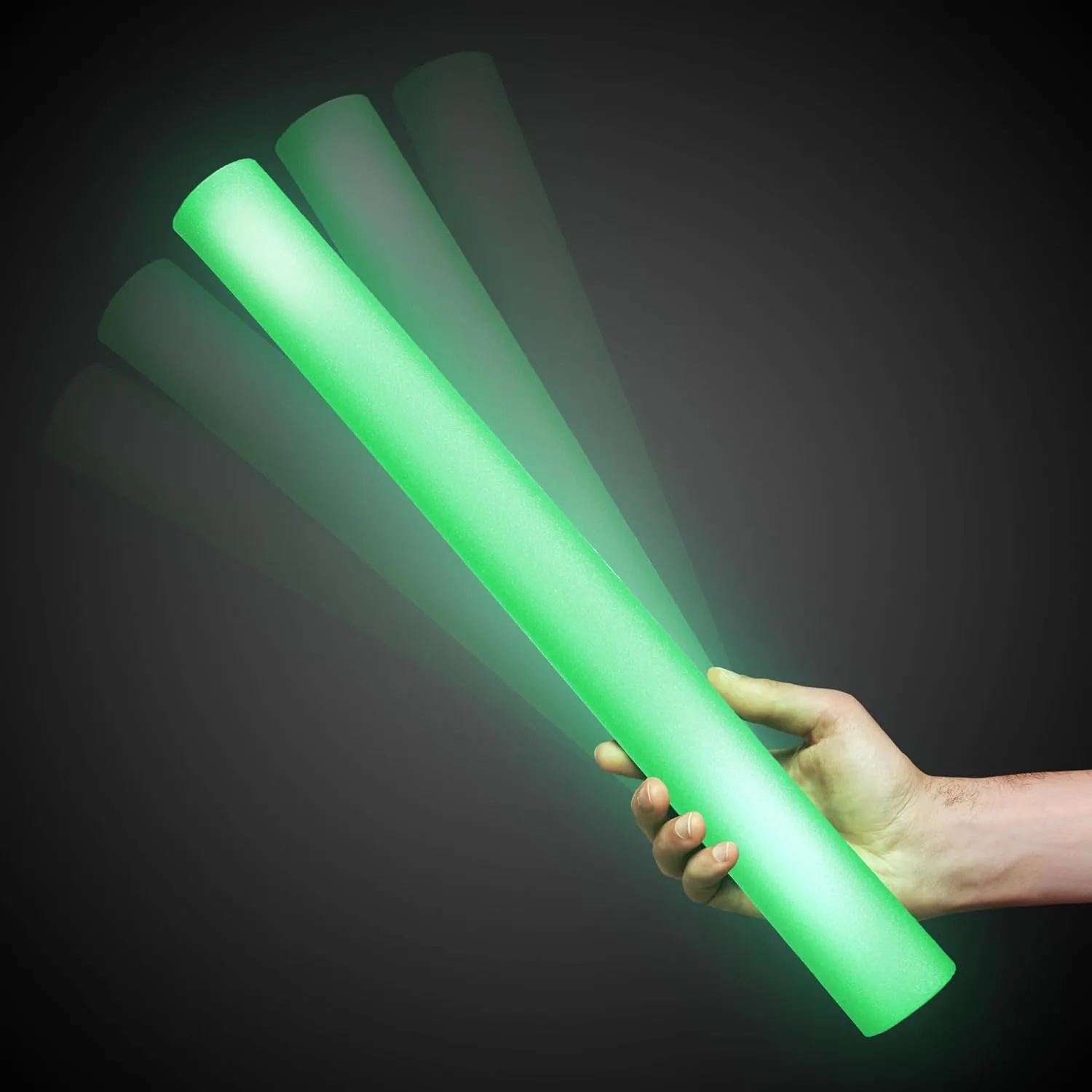 LED Foam Sticks - 12 Pack, 16-Inch, 3 Light-Up Modes for Mardi Gras & St Patricks Day (Green)