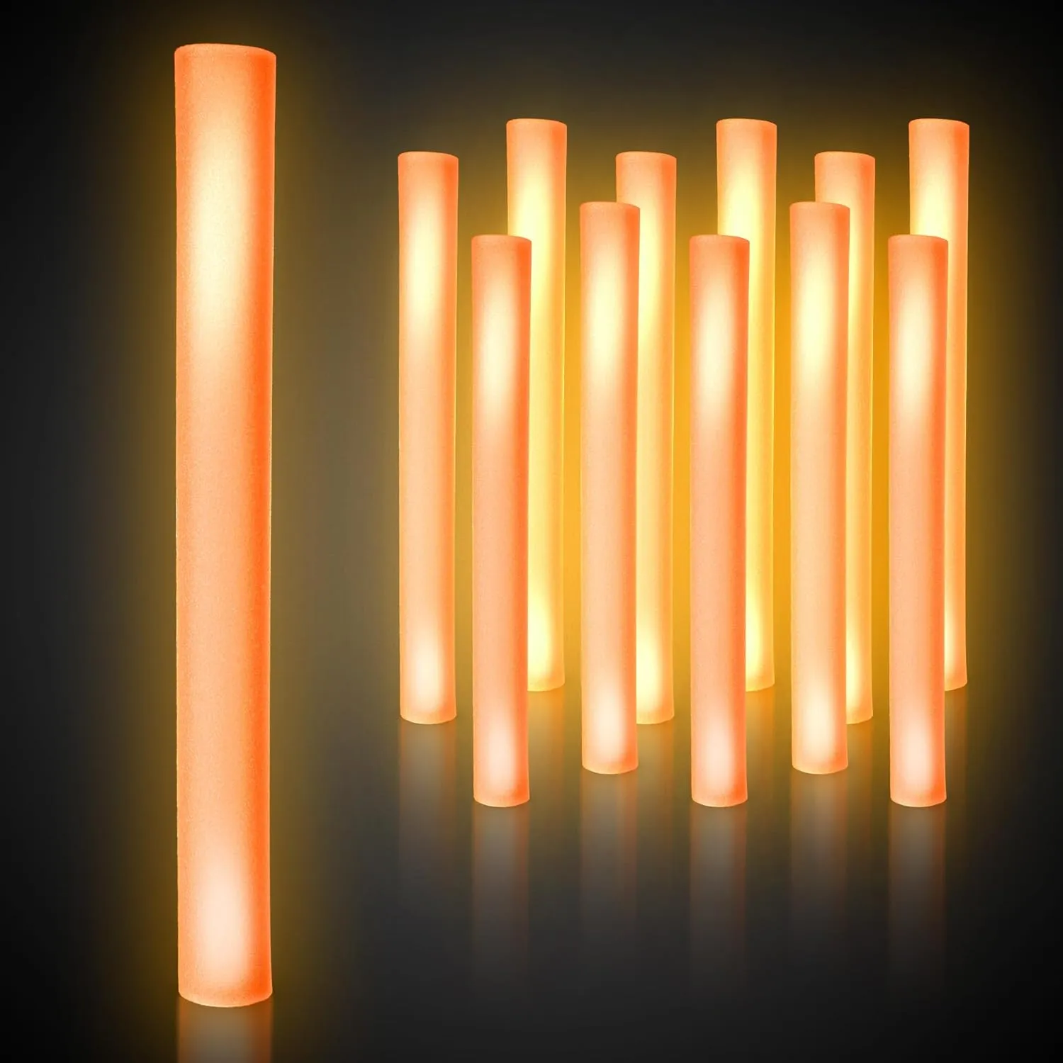 LED Foam Sticks - 12 Pack, 16-Inch, 3 Light-Up Modes For Mardi Gras & St Patricks Day (Orange)