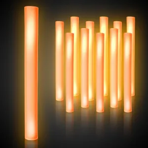 LED Foam Sticks - 12 Pack, 16-Inch, 3 Light-Up Modes For Mardi Gras & St Patricks Day (Orange)