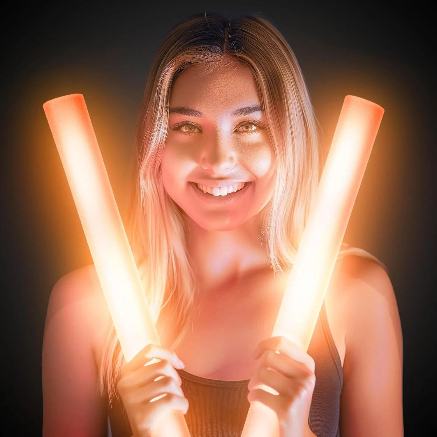 LED Foam Sticks - 12 Pack, 16-Inch, 3 Light-Up Modes For Mardi Gras & St Patricks Day (Orange)