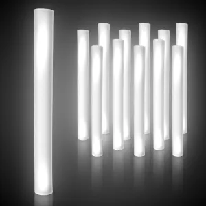 LED Foam Sticks - 12 Pack, 16-Inch, 3 Light-Up Modes For Mardi Gras & St Patricks Day (White)