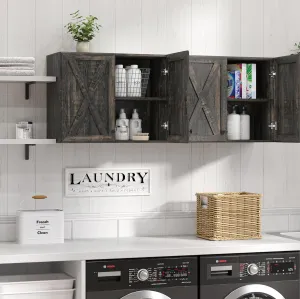 LED Laundry Wall Cabinets - Farmhouse Kitchen Wall Amount Storage Cabinets with Doors and Shelves, One Set of 2 Pieces