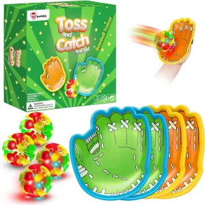 LED Toss and Catch Ball Game Set - 2 LED and 2 Regular Suction Cup Ball with 4 Easy-Grip Gloves - Summer Pool Beach Sports Toys for Kids - Fun Outdoor Games for Backyard or Park - Easter Gift for Kids