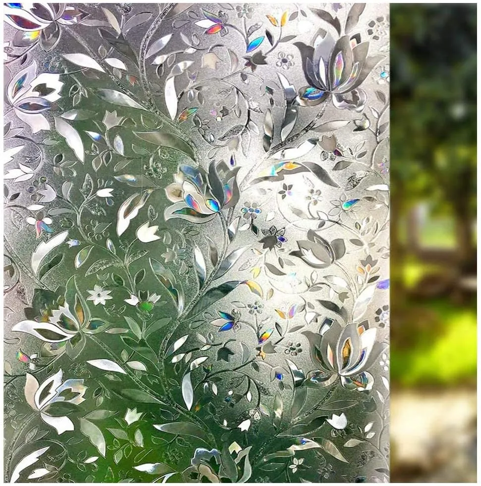 LEMON CLOUD Window Film, Decorative Window Privacy Film, 3D Stained Glass Window Sticker,Anti-UV Sun Blocker Heat Control for Home(Rainbow Tulip Design,45.2 x 157.4 inches)