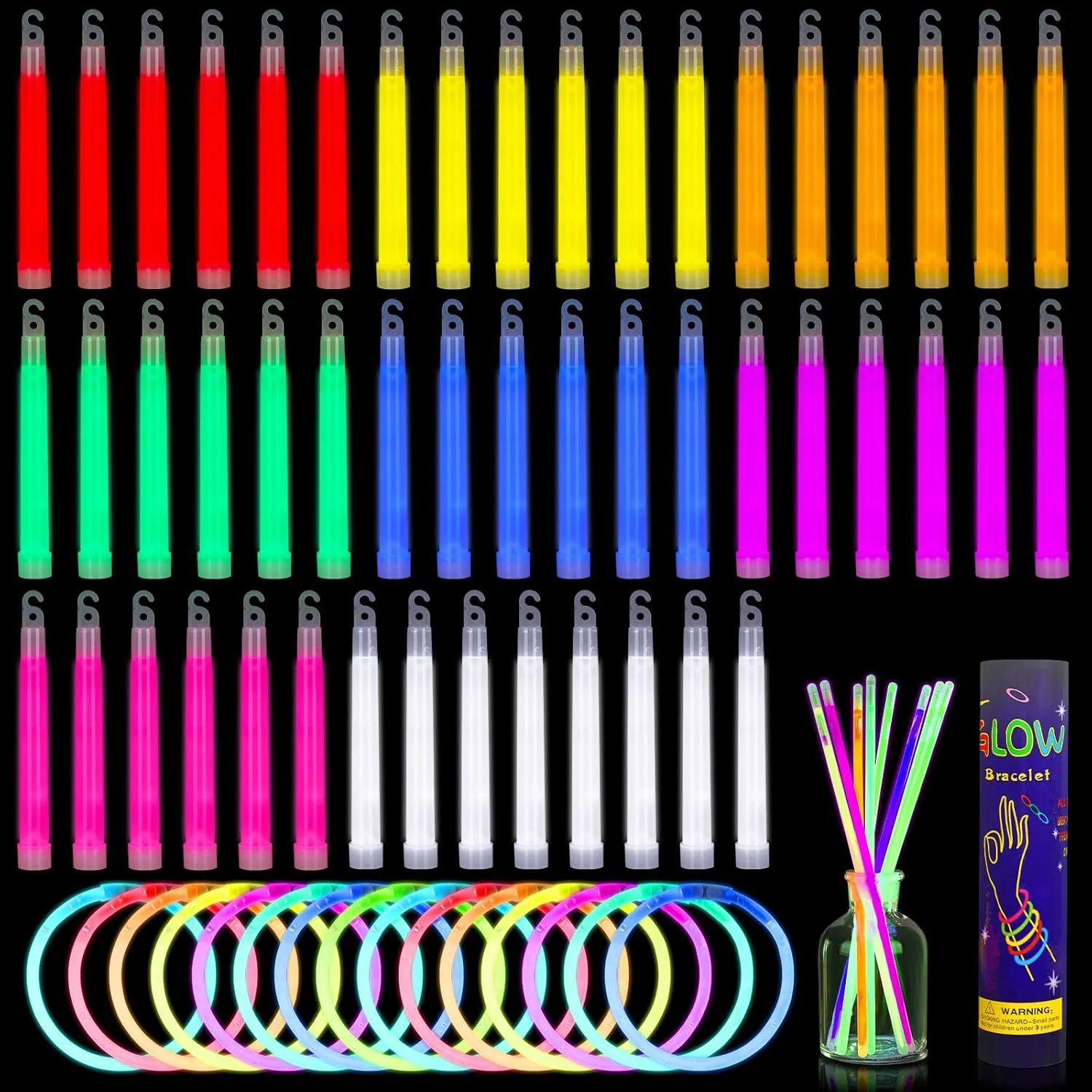 Lenwen 150 Pcs Ultra Bright Glow Sticks in Bulk Glow Sticks 6 Inch Emergency Bright Glow Sticks 8 Inch Glow Necklaces and Bracelets with Connectors for Camping Hiking Parties Survival Kit