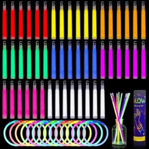Lenwen 150 Pcs Ultra Bright Glow Sticks in Bulk Glow Sticks 6 Inch Emergency Bright Glow Sticks 8 Inch Glow Necklaces and Bracelets with Connectors for Camping Hiking Parties Survival Kit