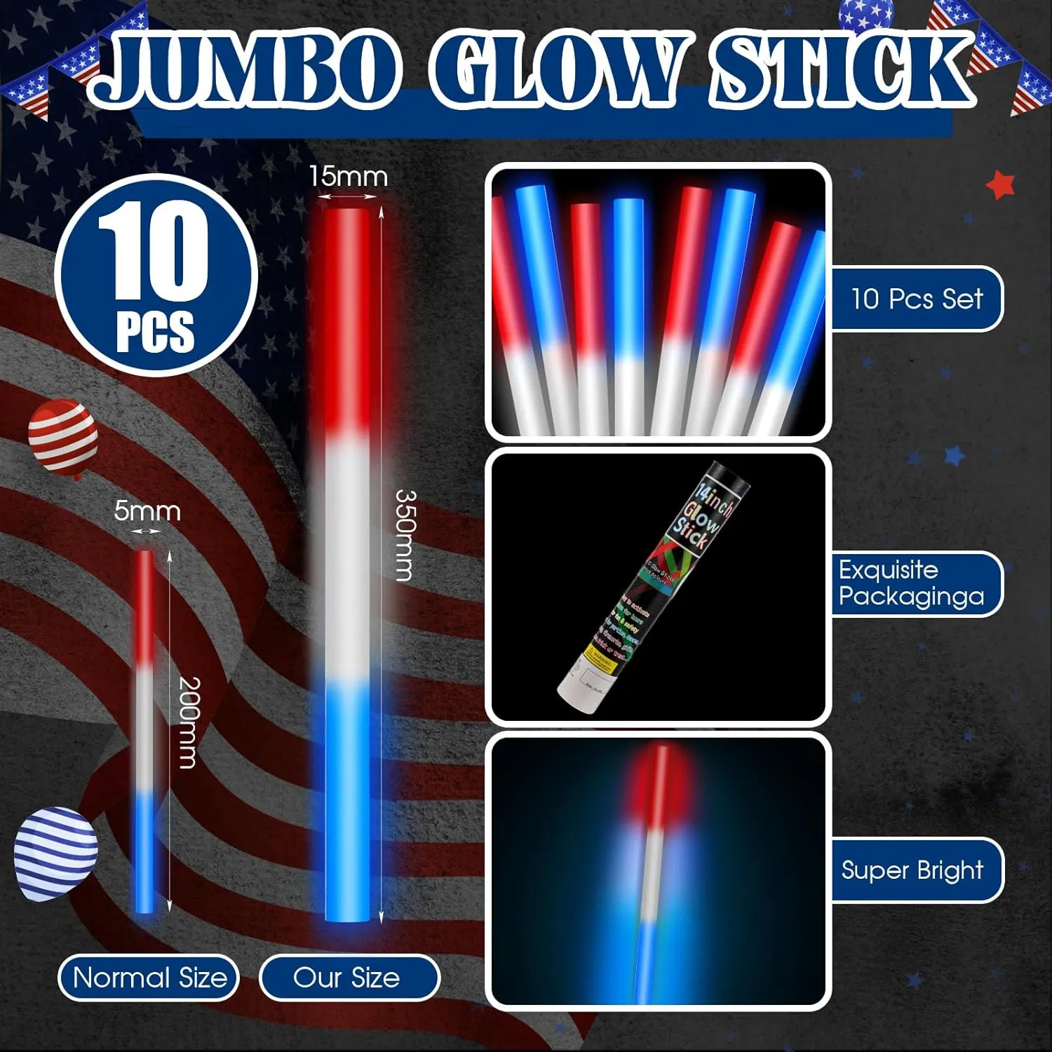 Lewtemi 10 Pcs 14 Inch Large Glow Sticks Christmas Jumbo Sticks Big Glow Stick Giant Light Stick Emergency Light Stick for Camping Accessories, Survival Kit