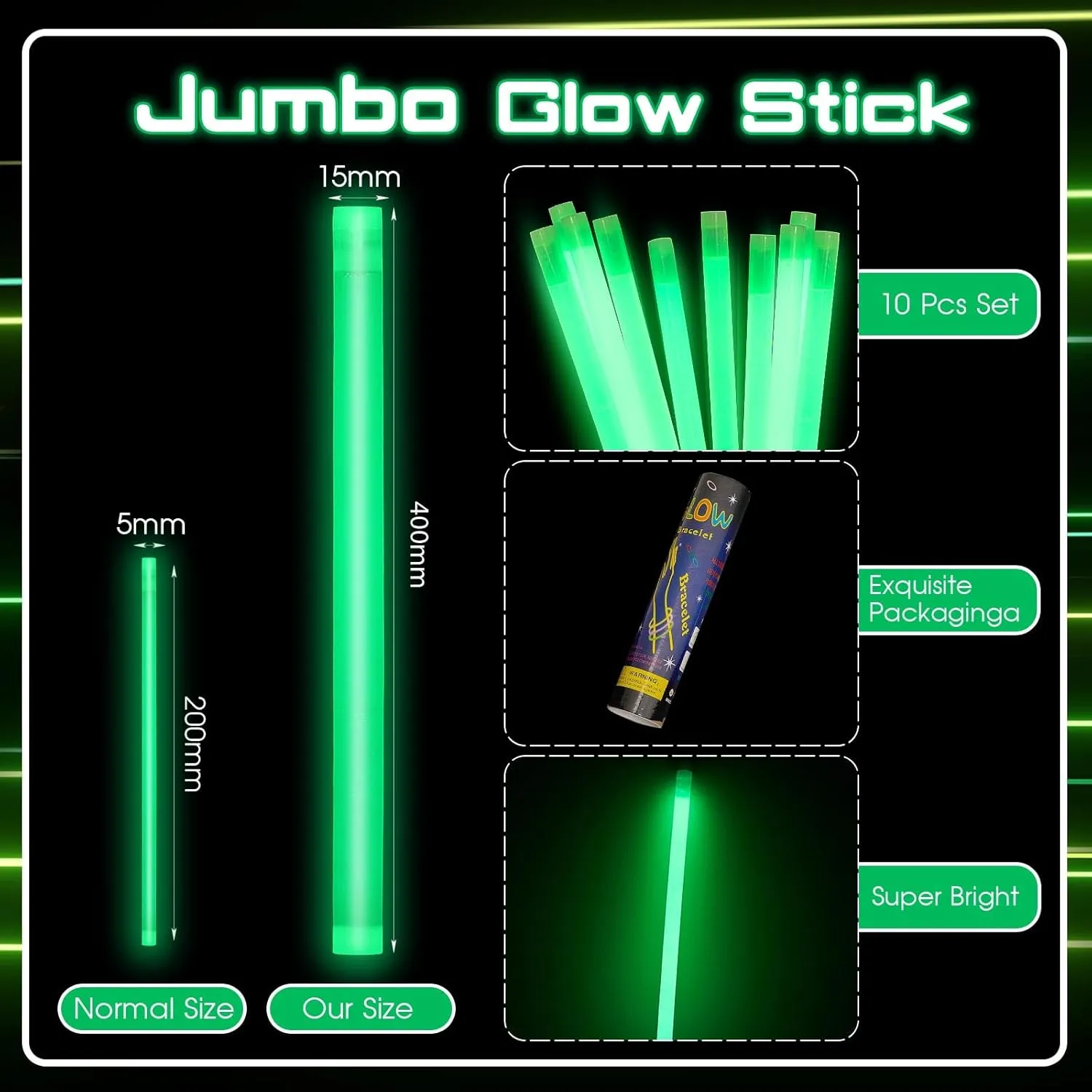 Lewtemi 10 Pcs 14 Inch Large Glow Sticks Christmas Jumbo Sticks Big Glow Stick Giant Light Stick Emergency Light Stick for Camping Accessories, Survival Kit