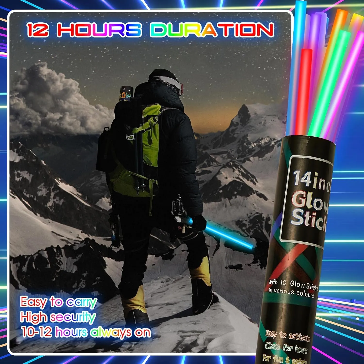 Lewtemi 10 Pcs 14 Inch Large Glow Sticks Christmas Jumbo Sticks Big Glow Stick Giant Light Stick Emergency Light Stick for Camping Accessories, Survival Kit