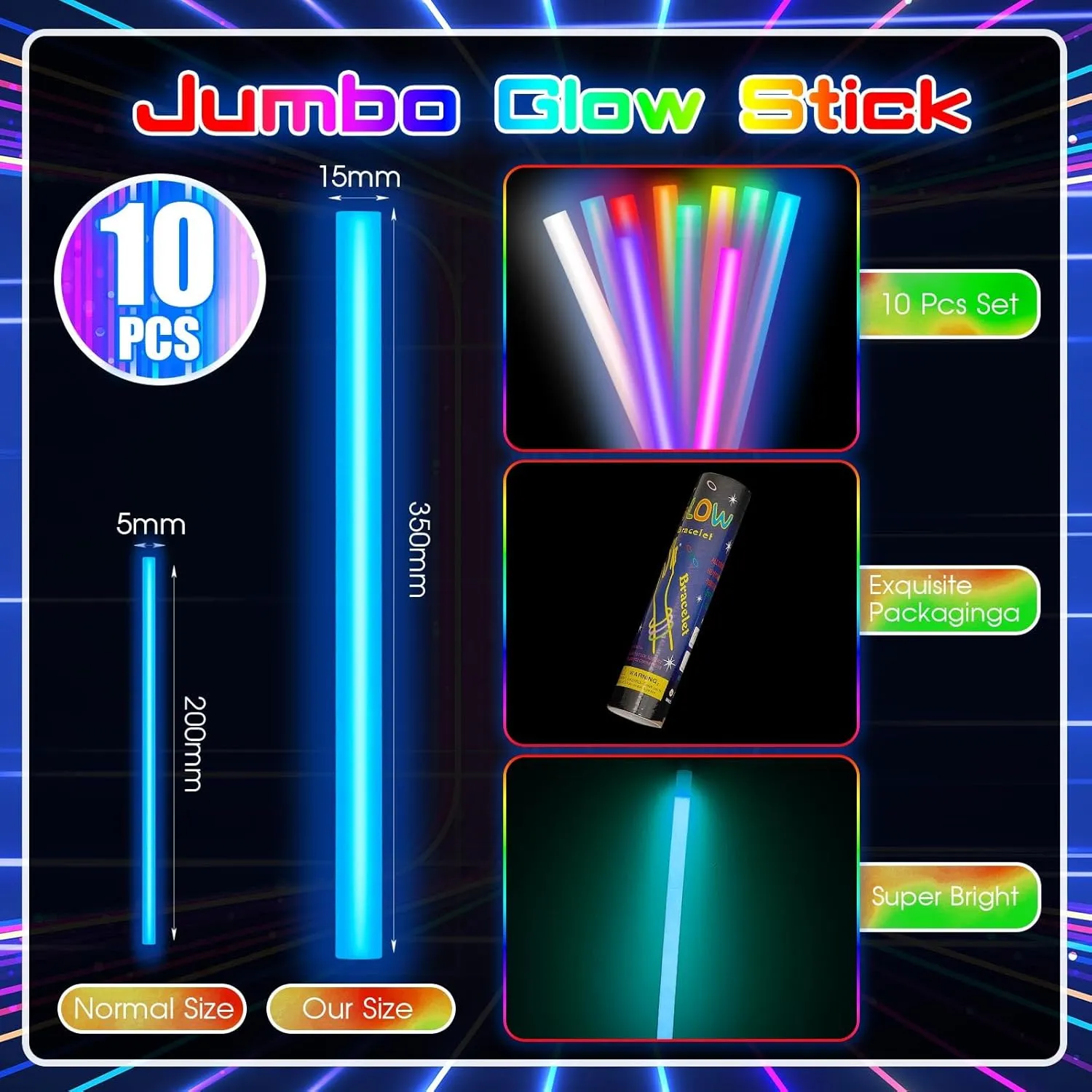 Lewtemi 10 Pcs 14 Inch Large Glow Sticks Christmas Jumbo Sticks Big Glow Stick Giant Light Stick Emergency Light Stick for Camping Accessories, Survival Kit