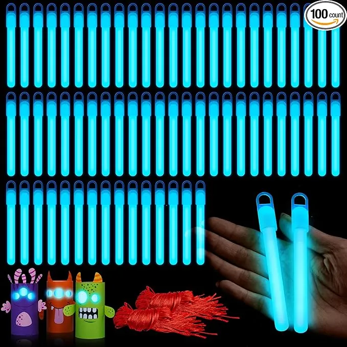 Lewtemi 100 Pack 4'' Halloween Glow Sticks Bulk Light Sticks with Lanyard Individually Wrapped Tactical Military Emergency Glow Stick Party Favors for Halloween, Camping, Hiking, Party