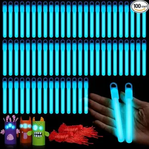 Lewtemi 100 Pack 4'' Halloween Glow Sticks Bulk Light Sticks with Lanyard Individually Wrapped Tactical Military Emergency Glow Stick Party Favors for Halloween, Camping, Hiking, Party