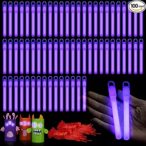 Lewtemi 100 Pack 4'' Halloween Glow Sticks Bulk Light Sticks with Lanyard Individually Wrapped Tactical Military Emergency Glow Stick Party Favors for Halloween, Camping, Hiking, Party