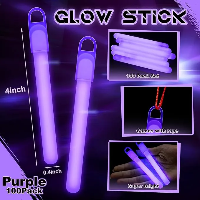 Lewtemi 100 Pack 4'' Halloween Glow Sticks Bulk Light Sticks with Lanyard Individually Wrapped Tactical Military Emergency Glow Stick Party Favors for Halloween, Camping, Hiking, Party