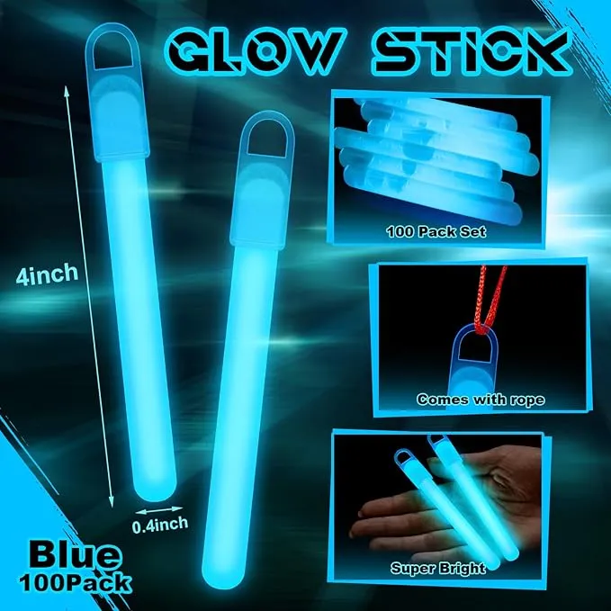 Lewtemi 100 Pack 4'' Halloween Glow Sticks Bulk Light Sticks with Lanyard Individually Wrapped Tactical Military Emergency Glow Stick Party Favors for Halloween, Camping, Hiking, Party