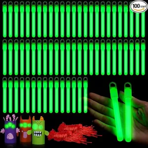 Lewtemi 100 Pack 4'' Halloween Glow Sticks Bulk Light Sticks with Lanyard Individually Wrapped Tactical Military Emergency Glow Stick Party Favors for Halloween, Camping, Hiking, Party