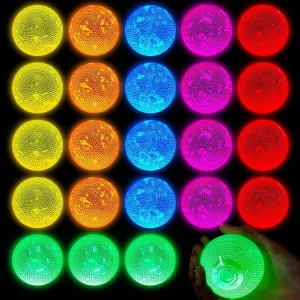 Lewtemi 24 Pcs Glow in The Dark Balls Bulk Lighted Glowing Bouncy Rubber Stick Balls Supplies for Carnival Valentine Birthday Goodie Bag Fillers