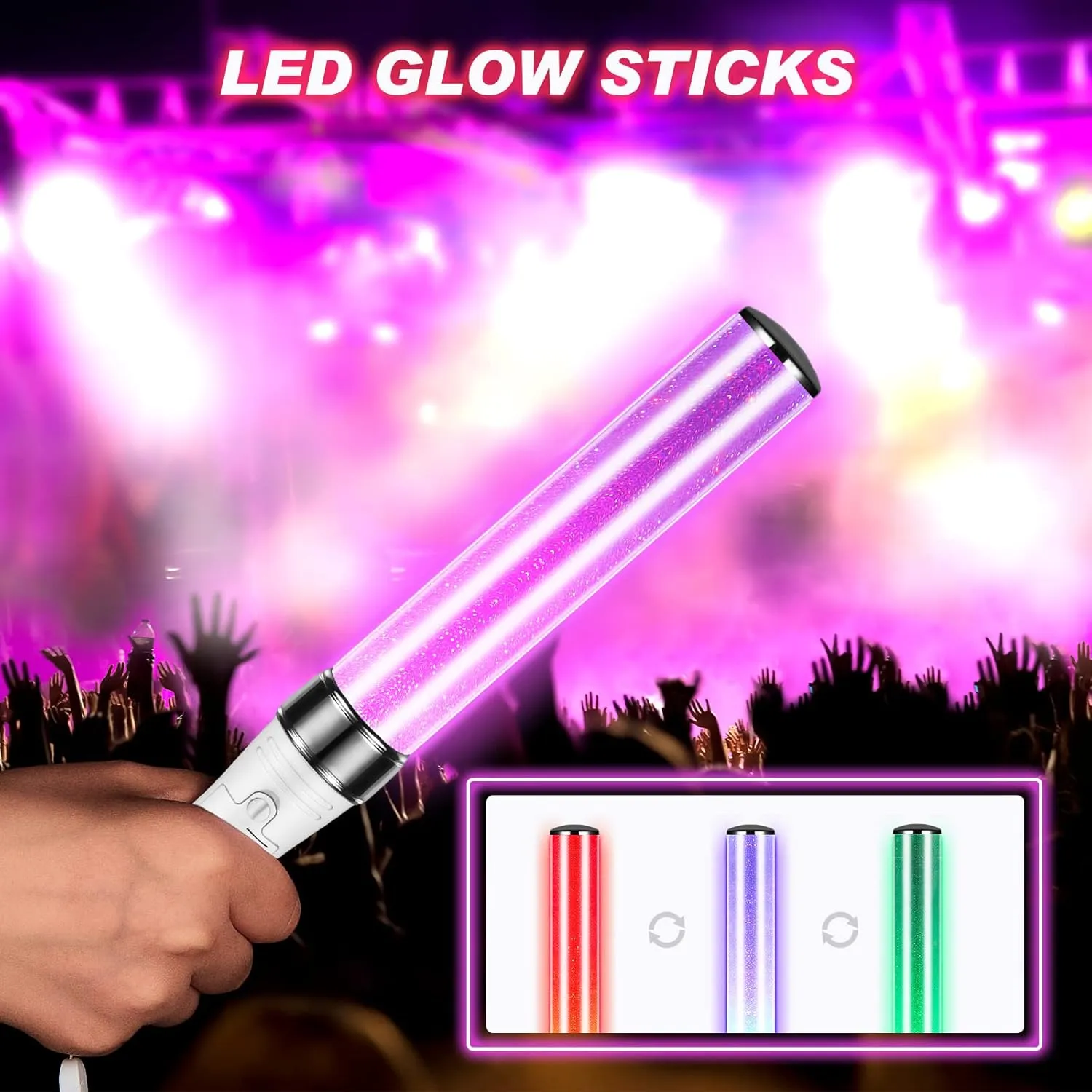 Lewtemi 6 Pcs Reusable Light Sticks 15 Color 2 Lighting Modes Multicolor LED Flashing Bright Glow Lightsticks for Concert Glow in the Dark Party Favor Supplies