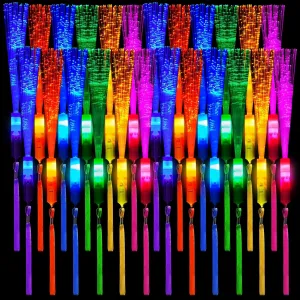 Lewtemi 60 Pack Fiber Optic Wand Glow Wand LED Light Up Wand Bulk with 3 Flashing Models Flashing Sticks with Included Batteries for Birthday Party Favor Wedding Halloween Christmas (Bright Colors)