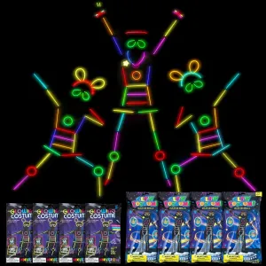 Lewtemi 8 Set Glow Stick Figure Costume, 612 Pcs Light up Stick Figure Costume, Glow in the Dark Outfits, Include Eyeglasses, Earring, Rings, Badge for Halloween Birthday Party Supplies