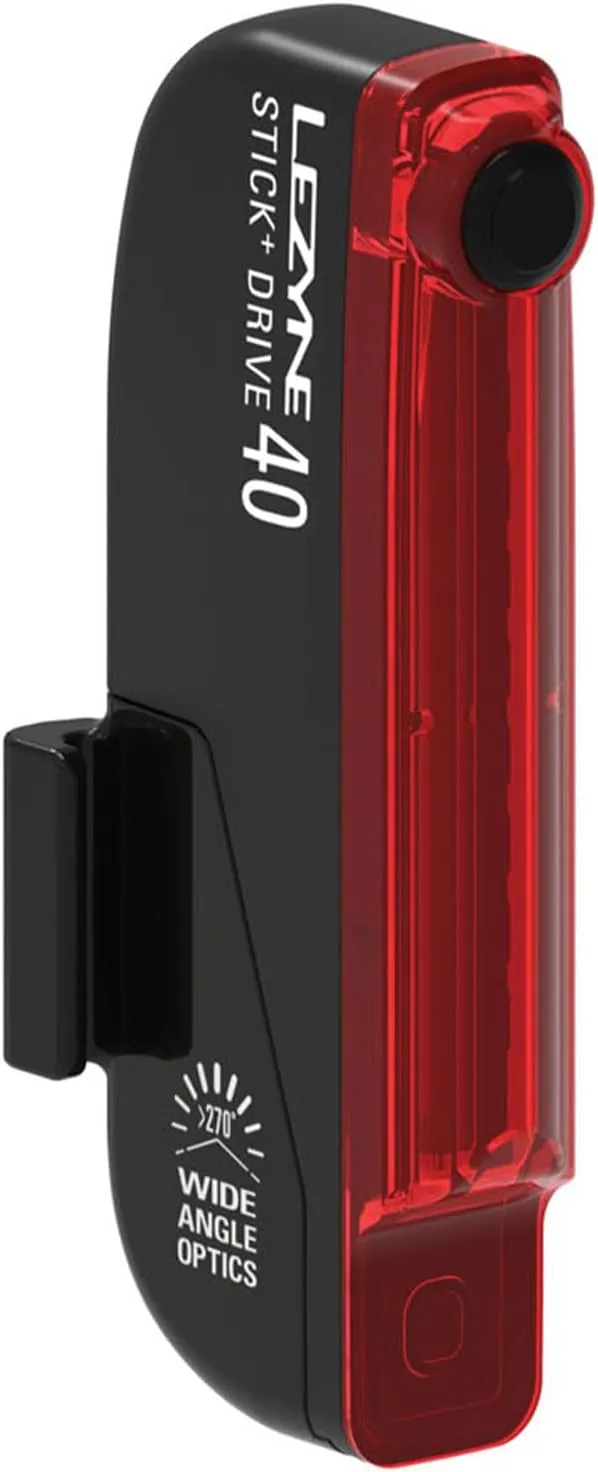 LEZYNE Stick Drive Rear Light - Bicycle USB Rechargeable Durable Weather-Resistant IPX7 White LED Tail Light with 2 Solid & 5 Flash Modes | Magnetic Clip Mount/Seat Clamp Mount | 30/40 Lumens