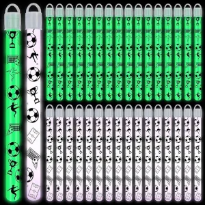 Libima 36 Set 8 Inch soccer Glow Sticks Necklaces with End Caps and Lanyards Bright Glow in the Dark Sticks White Green Hanging Wands for Sports Game Favors Camping