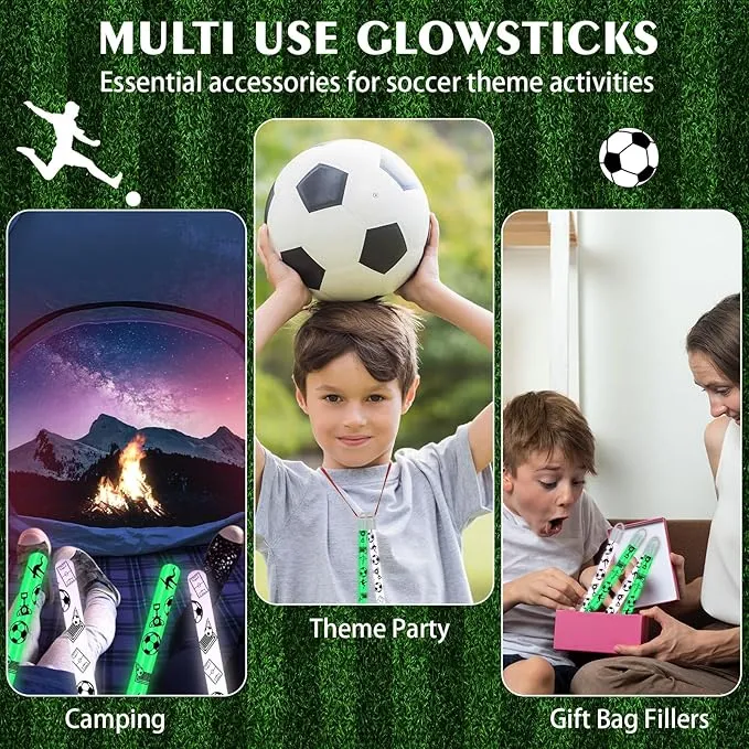 Libima 36 Set 8 Inch soccer Glow Sticks Necklaces with End Caps and Lanyards Bright Glow in the Dark Sticks White Green Hanging Wands for Sports Game Favors Camping