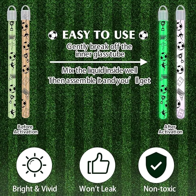 Libima 36 Set 8 Inch soccer Glow Sticks Necklaces with End Caps and Lanyards Bright Glow in the Dark Sticks White Green Hanging Wands for Sports Game Favors Camping