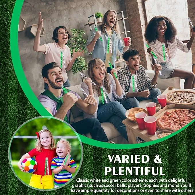 Libima 36 Set 8 Inch soccer Glow Sticks Necklaces with End Caps and Lanyards Bright Glow in the Dark Sticks White Green Hanging Wands for Sports Game Favors Camping