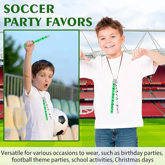 Libima 36 Set 8 Inch soccer Glow Sticks Necklaces with End Caps and Lanyards Bright Glow in the Dark Sticks White Green Hanging Wands for Sports Game Favors Camping