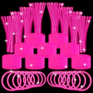 Libima 600 Pcs Glow Sticks Bulk with 600 Connectors 8 Inch Glow Stick Necklaces Glow Stick Bracelets Bulk Glow in the Dark Party Supplies for Easter Christmas New Year (Pink)