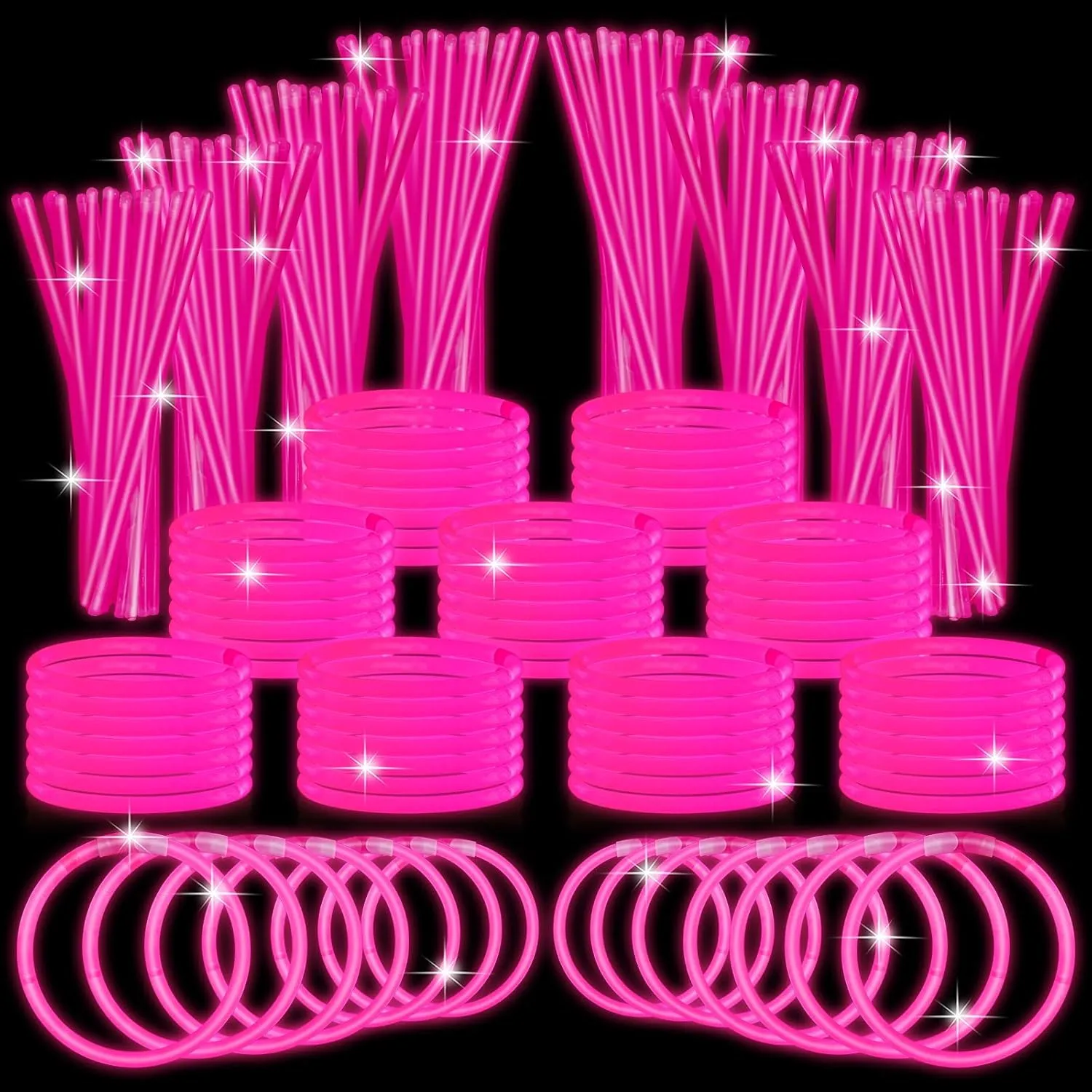 Libima 600 Pcs Glow Sticks Bulk with 600 Connectors 8 Inch Glow Stick Necklaces Glow Stick Bracelets Bulk Glow in the Dark Party Supplies for Easter Christmas New Year (Pink)