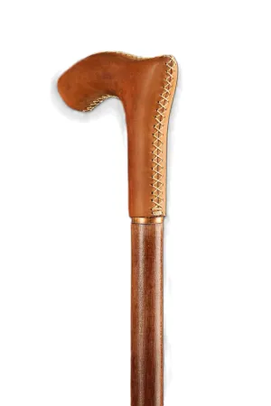 Light Brown Craved Wooden Walking Stick -Premium Lightweight Walking Cane With Leather Ergonomic Palm Grip Handle - 36"Designer Handmade Elegant Carved Canes For Men Women Comfortable Best Gift Idea