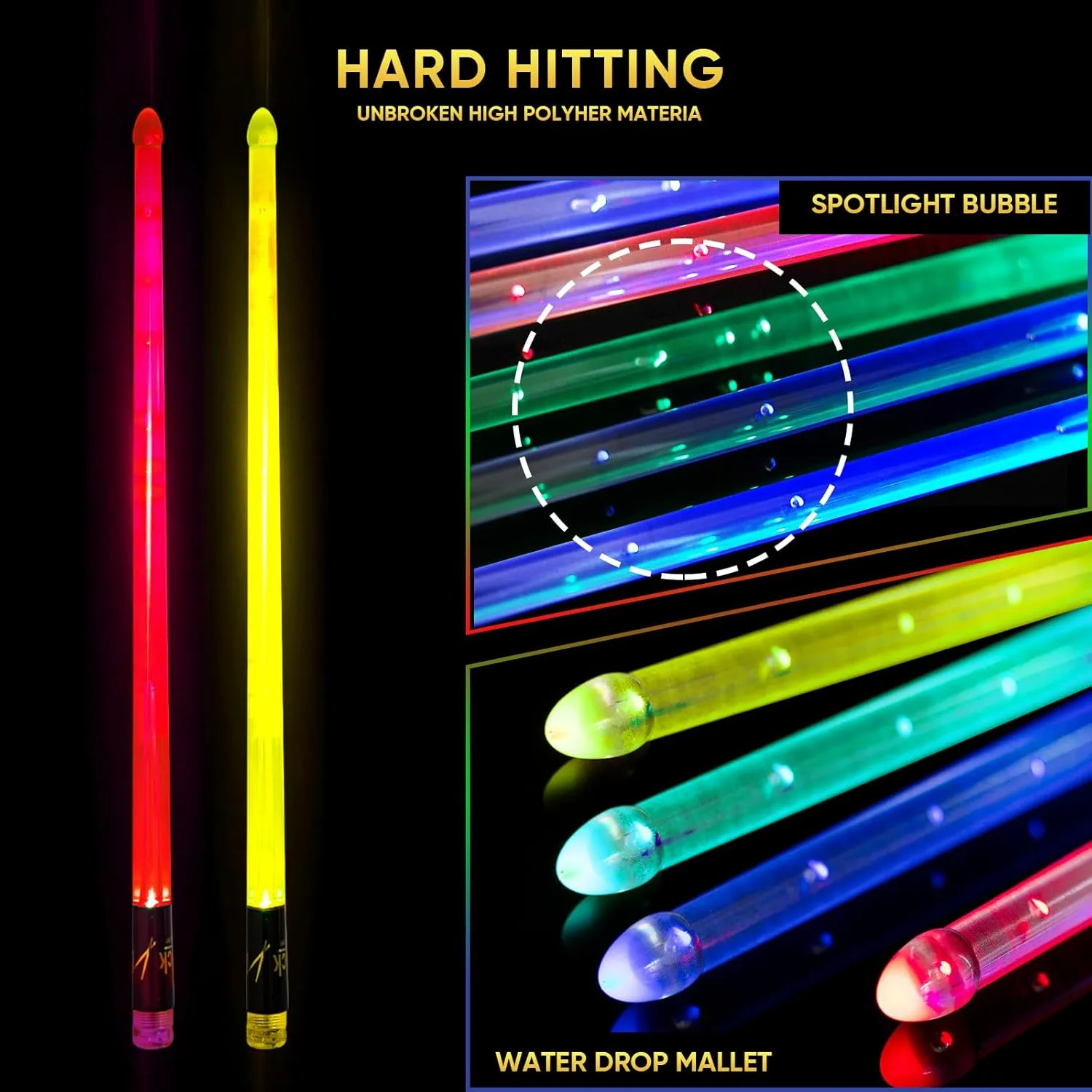Light Up Drum Sticks Rechargeable 15 Color Changing Led Personalized Drumsticks for Adults Kids Drummer Gifts Drum Accessories