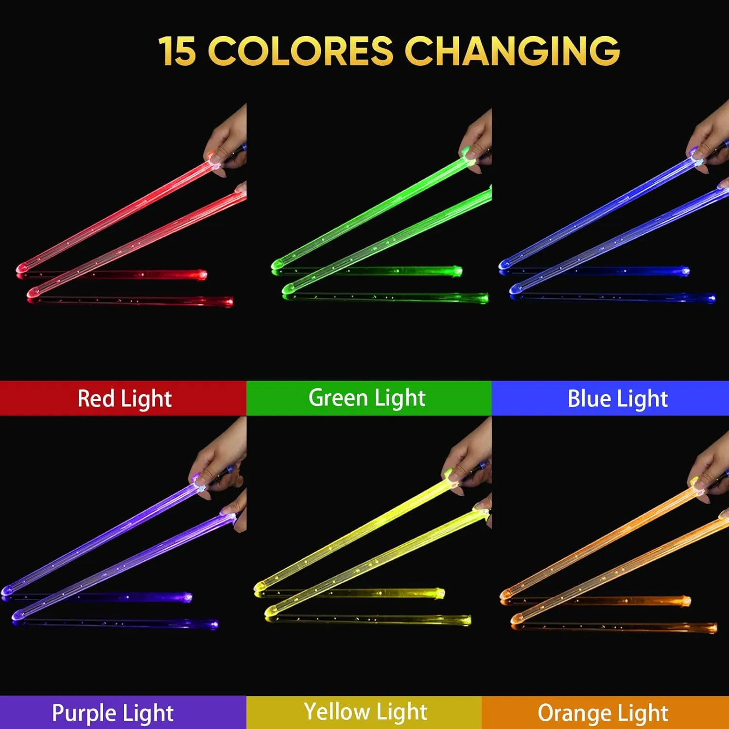 Light Up Drum Sticks Rechargeable 15 Color Changing Led Personalized Drumsticks for Adults Kids Drummer Gifts Drum Accessories