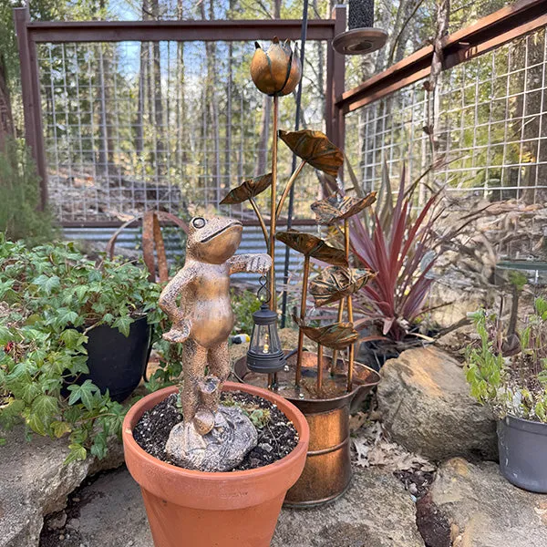 Light Up LED Aged Bronze Frog with Lantern