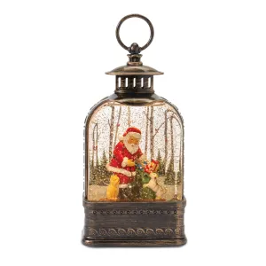 Lighted Water Lantern Santa and Dog