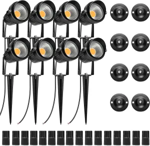 LightingWill 5W Landscape Lighting, Warm White 3000K-3500K, DC 12V LED Low Voltage Landscape Lights, IP65 Waterproof Pathway Lights for Outdoor Garden, Yard, Fence, House, Lawn, Tree, Flags (8 Pack)