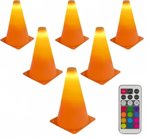 Linkidea LED Light Up Sports Cones (6 Pack) with Remote Control, Soccer Creative Training Equipment for Vision and Agility Drill at Night, Glow Cones with 13 Colors (Light Control Group A)