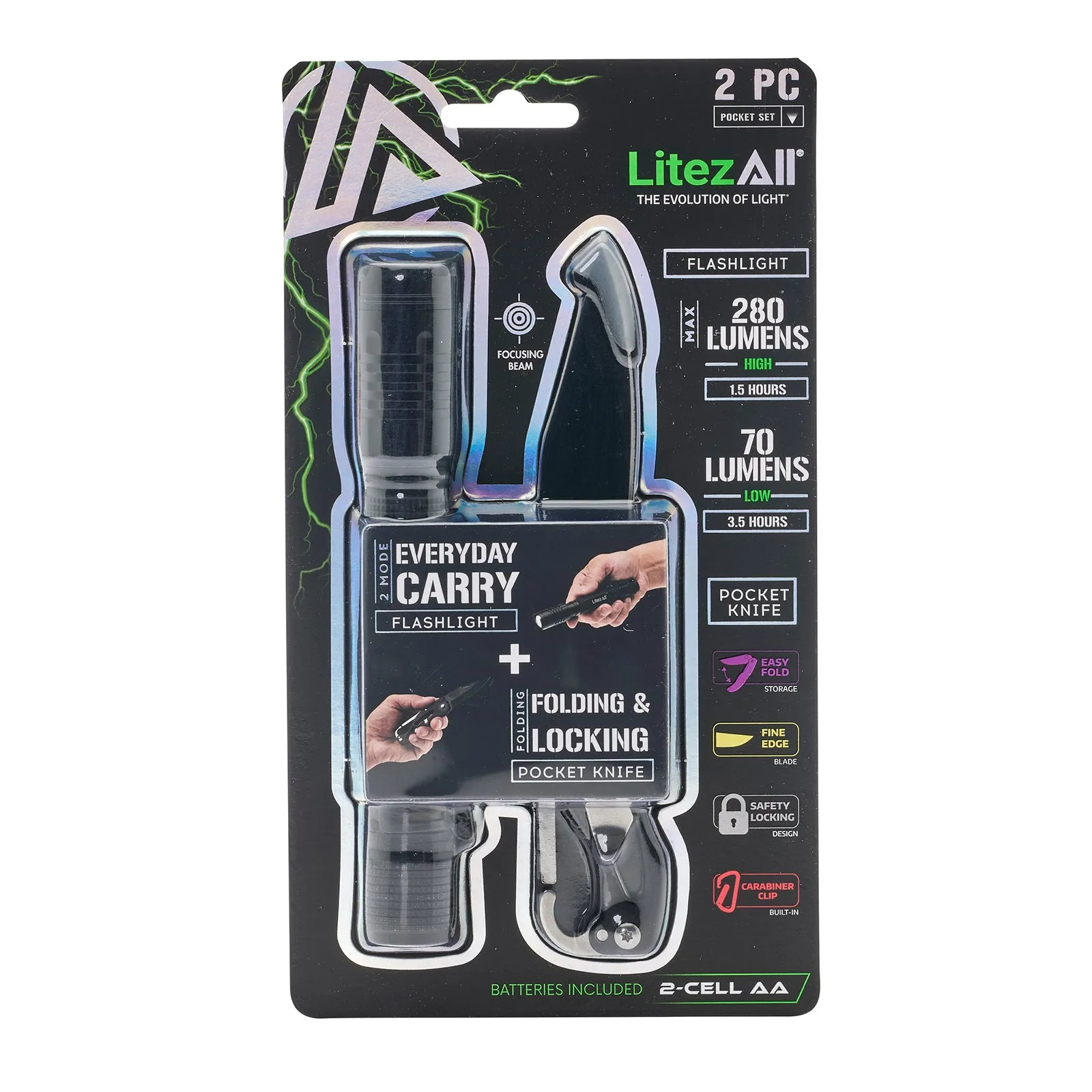 LitezAll 280 Lumen Tactical Flashlight and Pocket Knife Combo