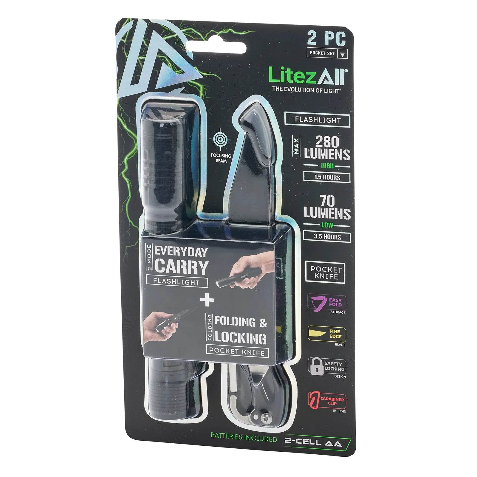 LitezAll 280 Lumen Tactical Flashlight and Pocket Knife Combo