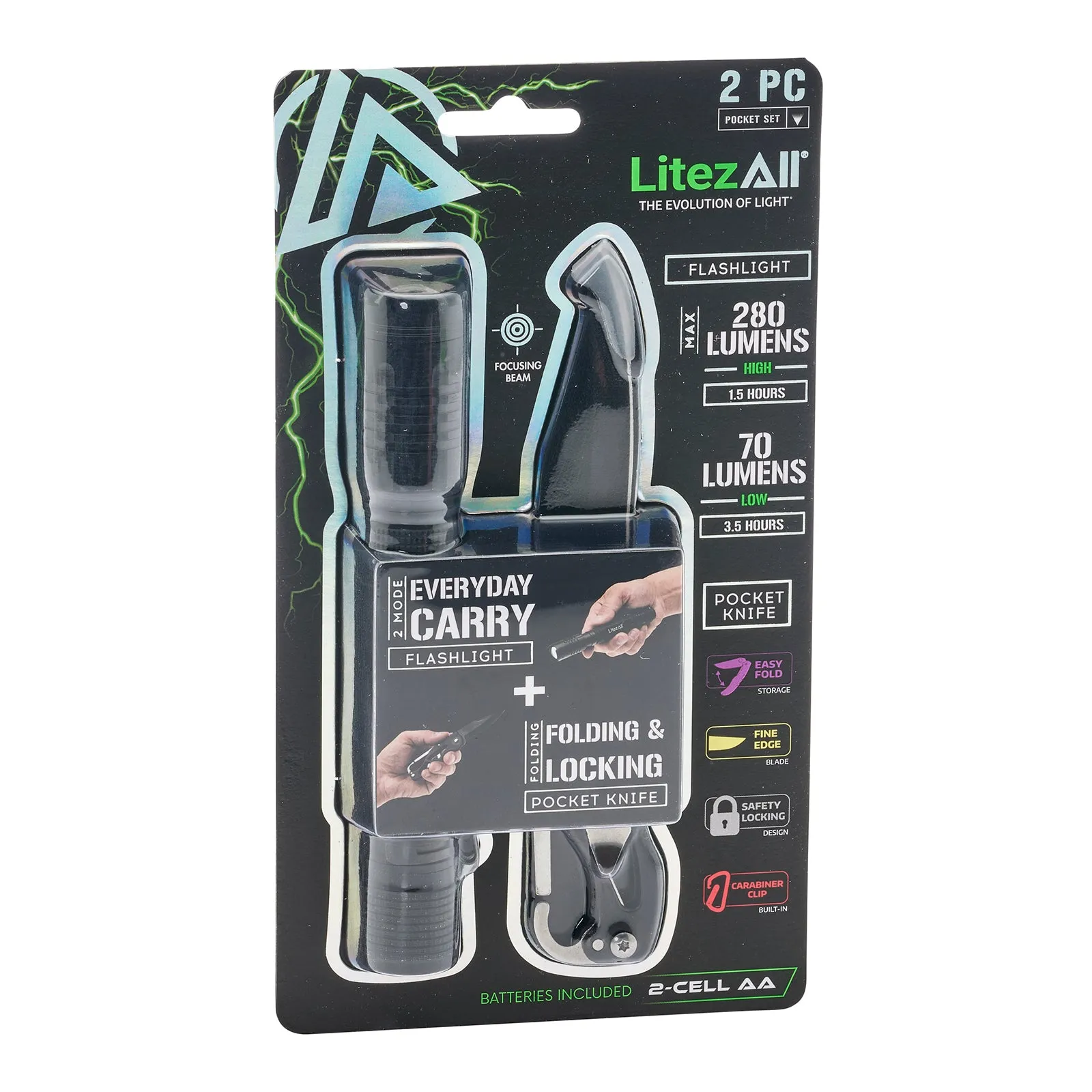 LitezAll 280 Lumen Tactical Flashlight and Pocket Knife Combo