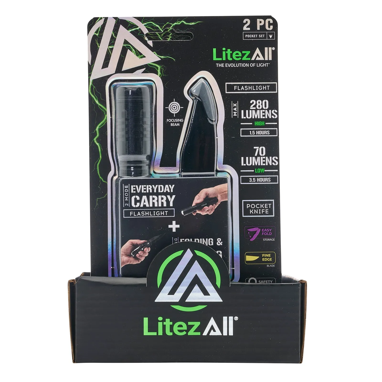 LitezAll 280 Lumen Tactical Flashlight and Pocket Knife Combo