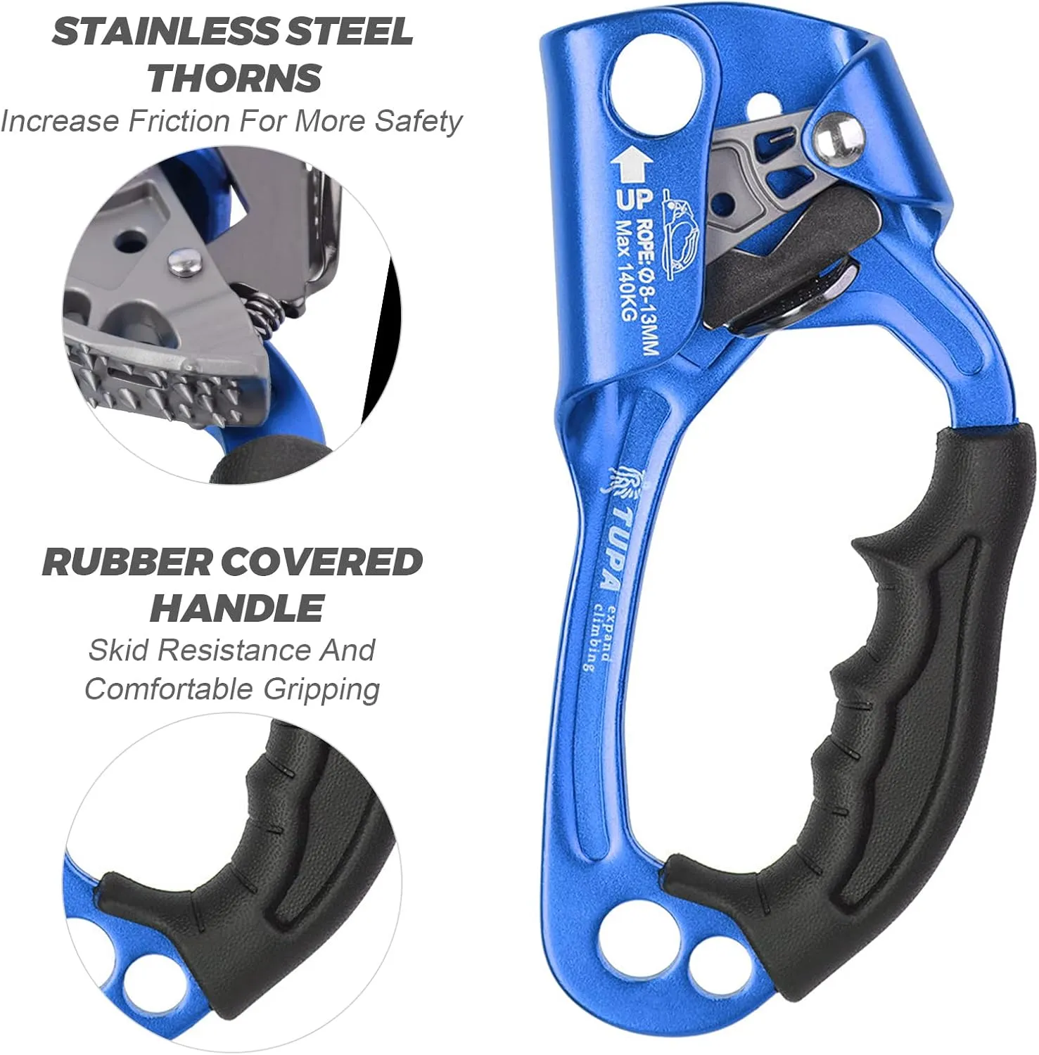 Lixada Climbing Hand Ascender 8-13mm Vertical Rope Access with Ergonomic Rubber Handle CE Certified Strong Rappelling Gear Equipment for Rock Climbing Tree Arborist, Rescue Caving